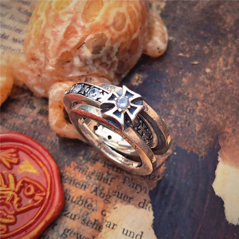 Wholesale Retro cross ring for men and women 925 silver personality trendy disco open ring